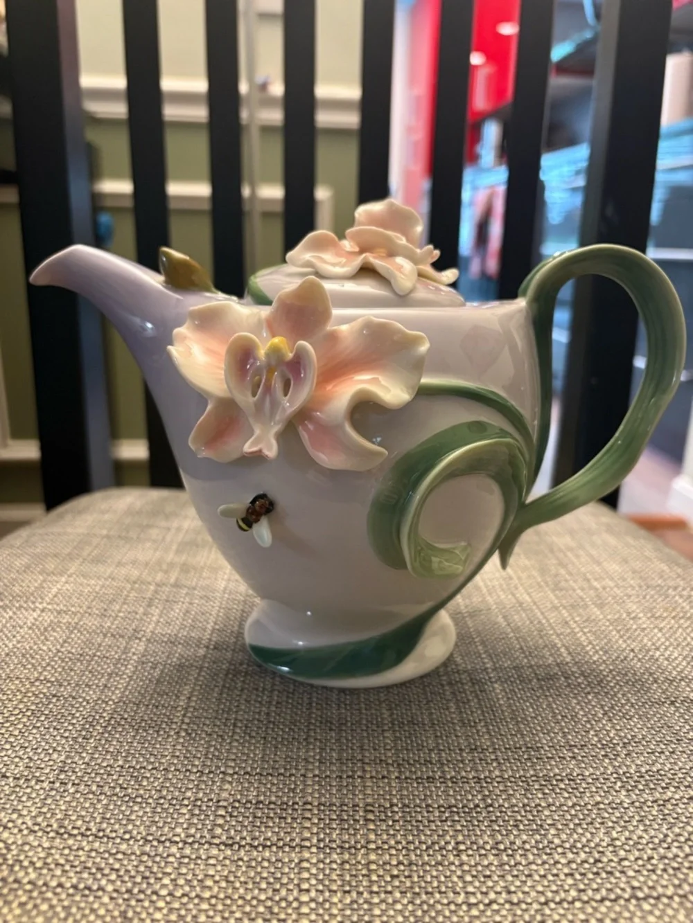 Pier 1 Bumblebee Serenade orchid ceramic teapot New